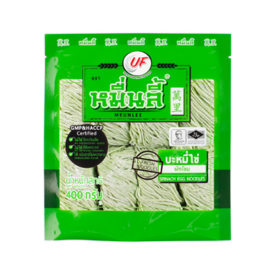 หมื่นลี้ บะหมี่ไข่ผักโขม เส้นกลม 400 กรัม